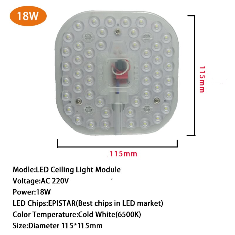 Led Module Light Square AC220V 230V 240V 12W 18W 24W Replace Ceiling Lamp Lighting Source Energy Saving Convenient Installation