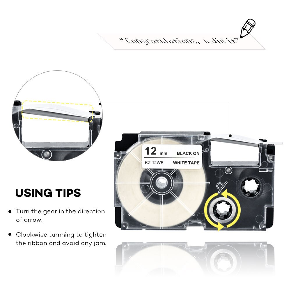 5Pcs XR-12WE ribbon cartidge compatible Casio label printer Black on White casio label tape 12mm XR12WE for EZ Printers KL-120