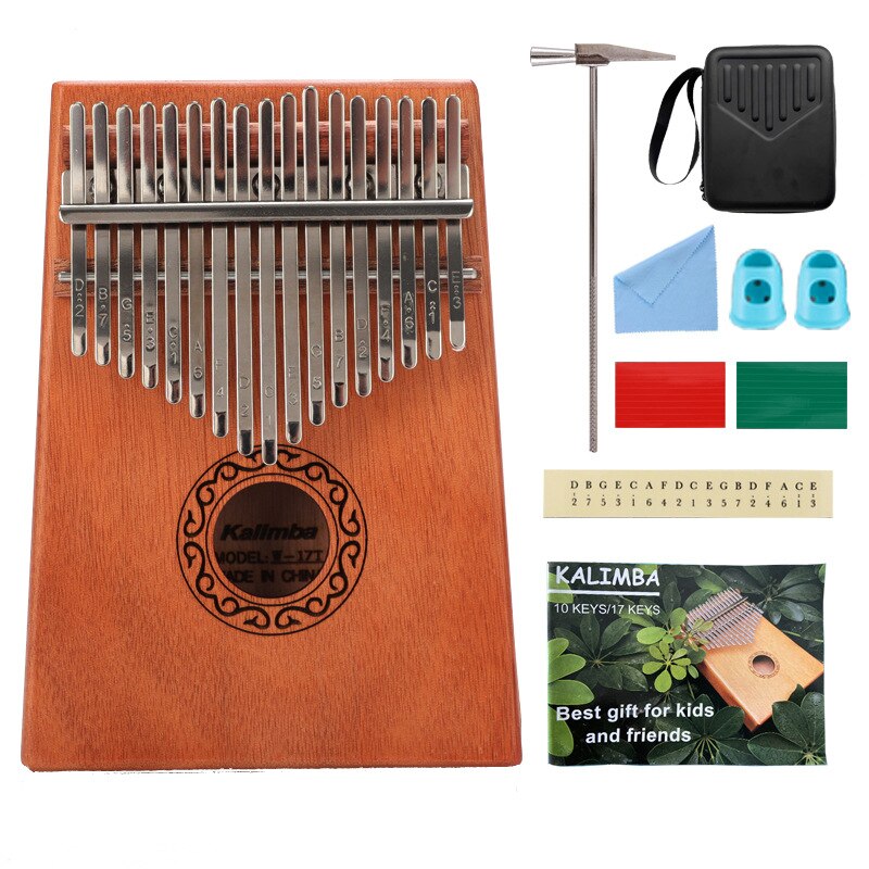 Piano de pulgar Kalimba 17 teclas, con bolsa de caoba martillos y partituras, muy adecuado para amantes de la música y niños: 17-tone  set C