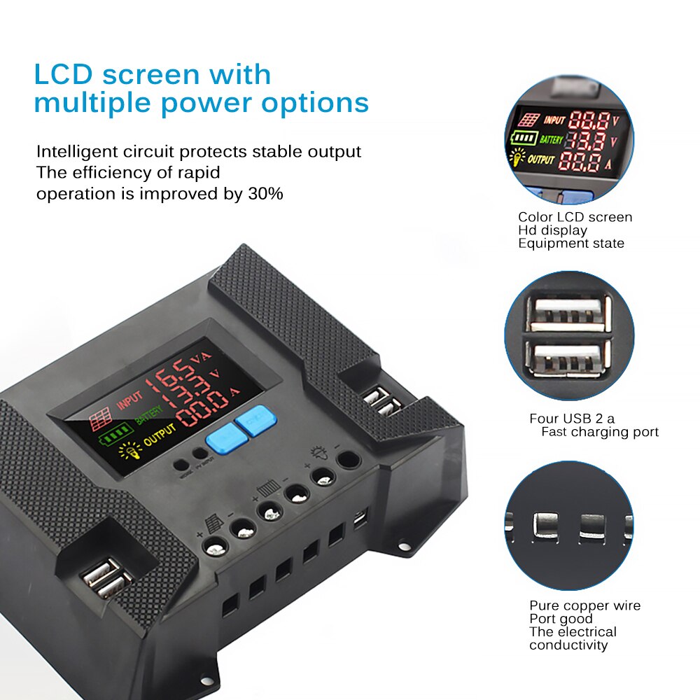 Solar Charge Controller 50A Multifunctional Solar Controller 12V/24V Photovoltaic System Power Generation Solar Regulator