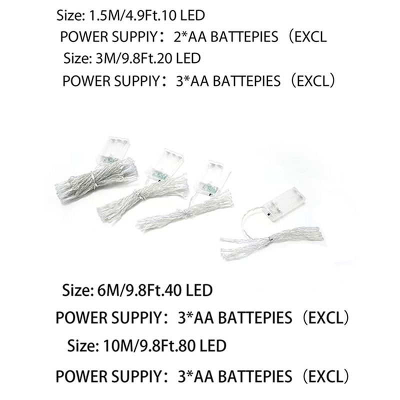 1 paquete de 10/20/40/80 luces Led con batería, guirnaldas de luces impermeables para dormitorio, jardín, , decoraciones para árboles de Navidad