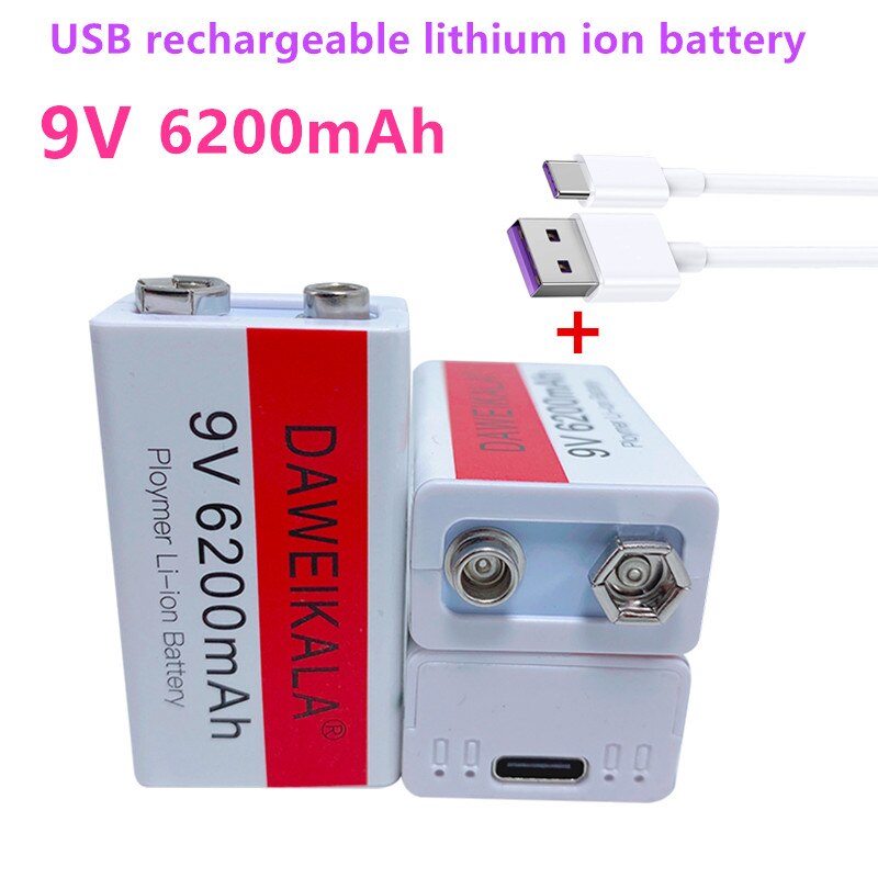 Original 9V USB rechargeable Li-Ion battery 9V 6.2Ah is suitable for camera and other series of electronic products+USB line