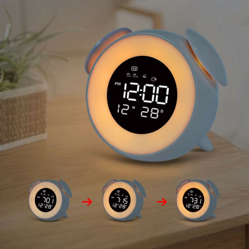 Kids Bedside LED Digital Snooze Alarm Clock Night Light USB Port Cute Cartoon Children Baby Room Led Christmas Decor
