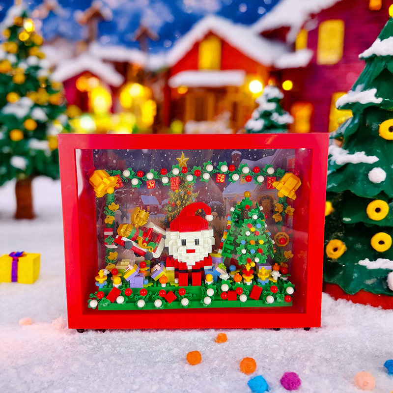 Christmas Micro Bricks Blocks Santa Claus Photo Puzzle Match Picture Frame Building Blocks Kids Toys DIY Home Decoration