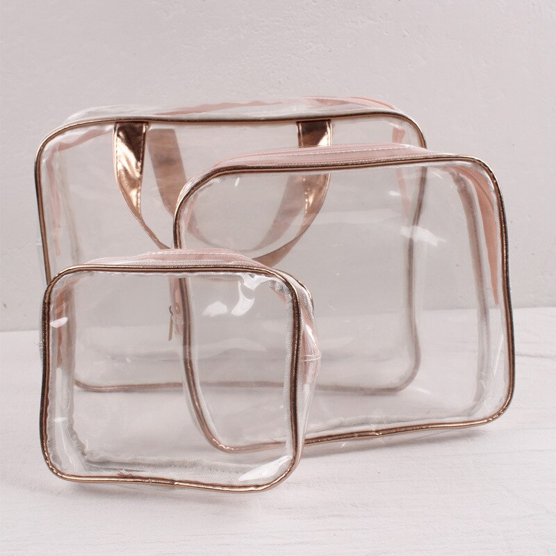 Ruputin 3 stuks/set transparante dames cosmetische tas pvc reisorganizer tas rits make-up tas badkamer waterdichte waszakken: Goud