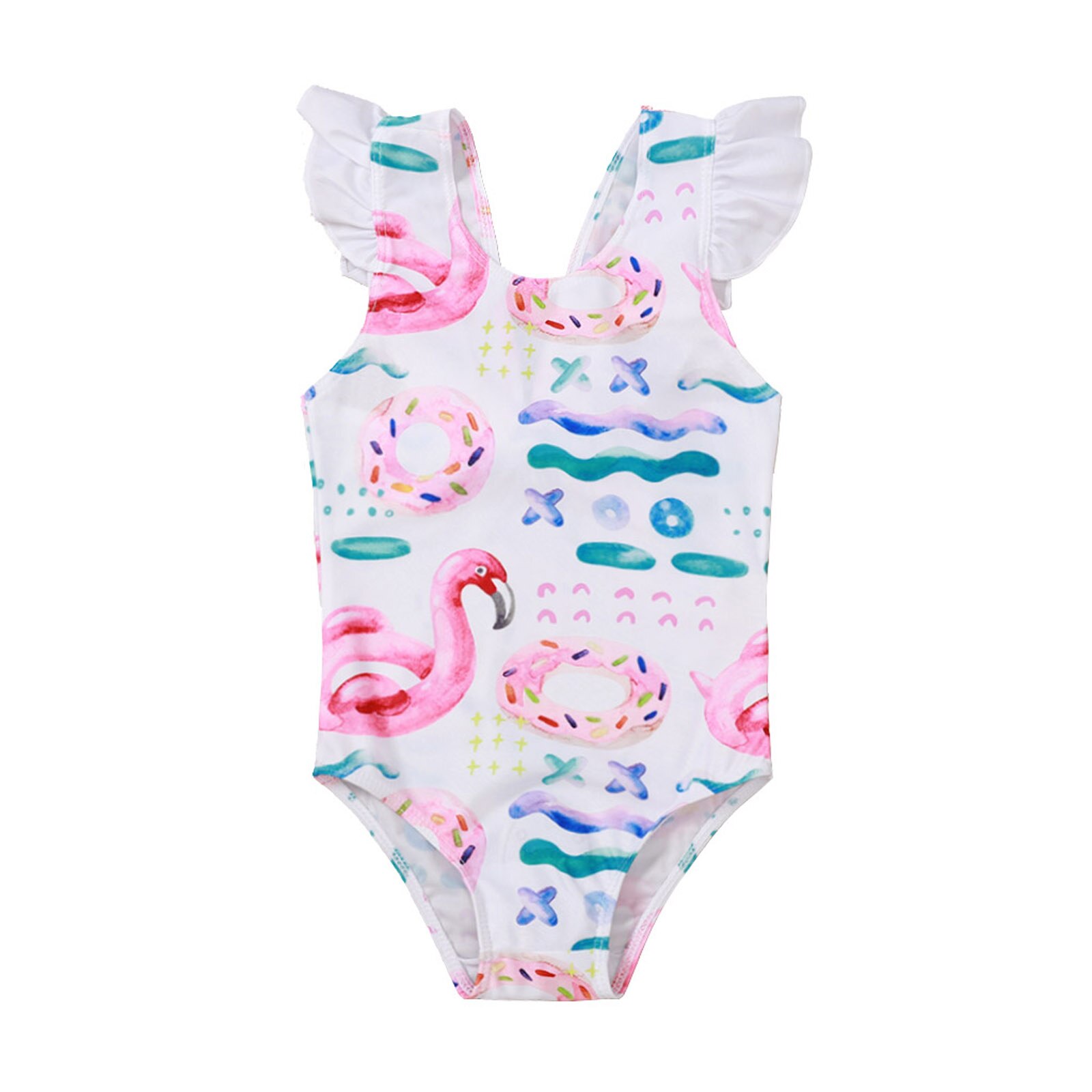 Breathable Little Girls One-piece Swimsuit, Summer Children Cute Flamingo/Tie-dye Printing Fly Sleeve Swimwear for Vacation: A / 24M