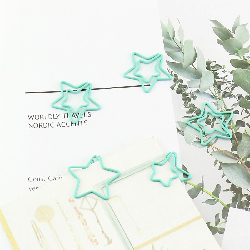 TUTU 20PCS/LOT star Shape Paper Clipsgreen pink Color Funny Kawaii Bookmark Office School Stationery Marking Clips H0028