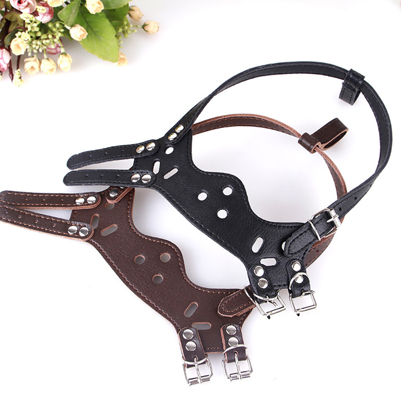 Máscara ajustable para perro, bozal de cuero suave para perros, antimordedura, seguro, transpirable, bozal para perros pequeños y grandes, para dejar de ladrar, accesorios para mascotas