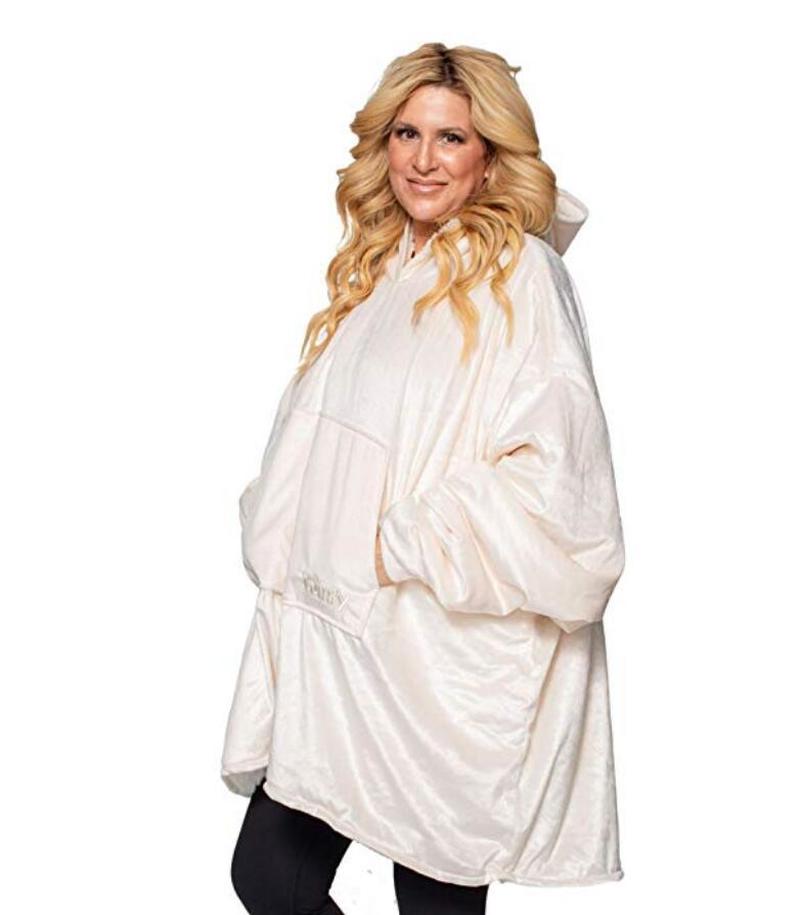 Fleece tæppe med ærmer udendørs hætte lommetæpper varm blød hættetrøje skrå morgenkåbe badekåbe sweatshirt pullover