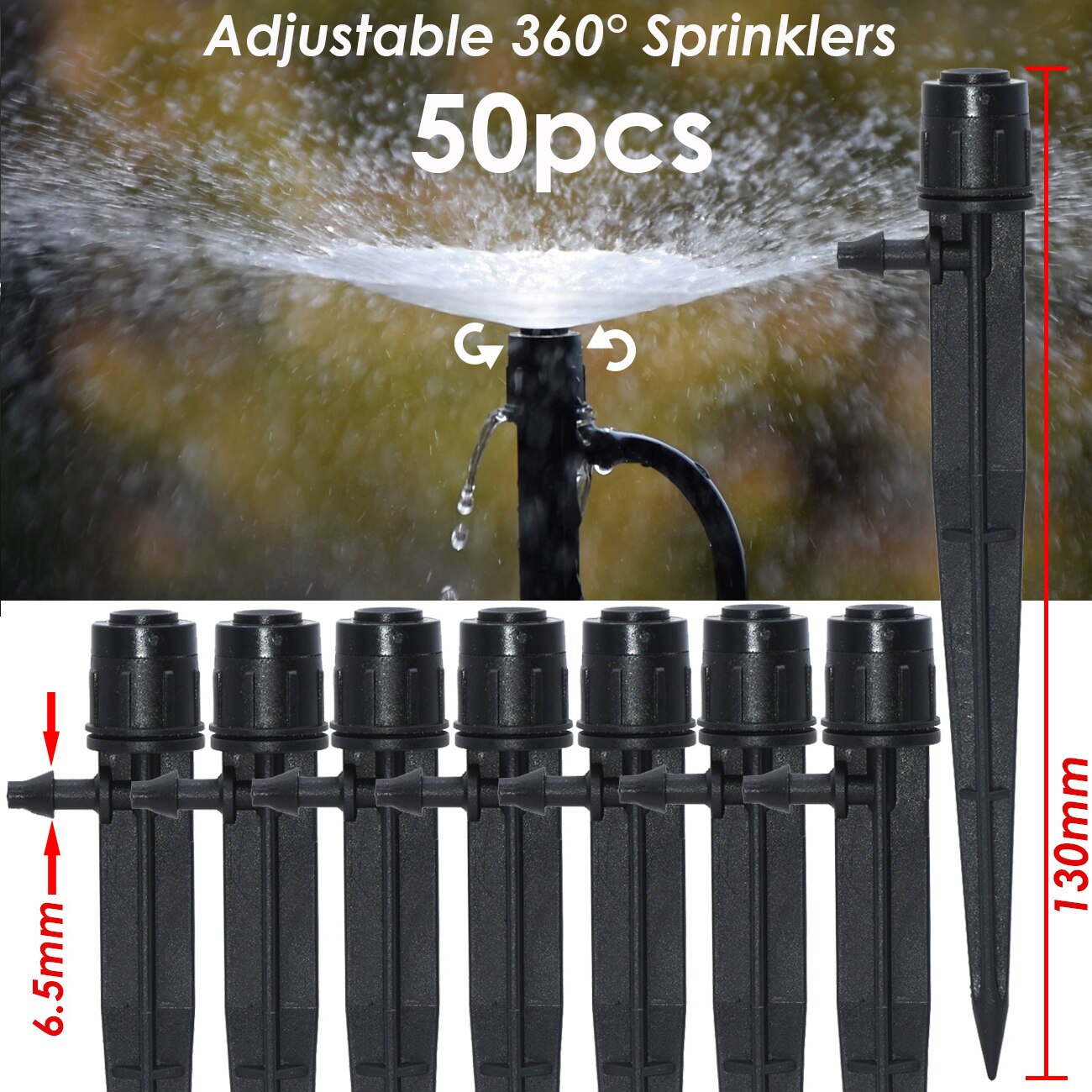 30-500PCS Adjustable 1/4 Irrigation Misting Dripper 360degree Sprinkler Drip Watering Tool 4/7mm Hose Garden Yard Greenhouse: D-50PCS-13CM