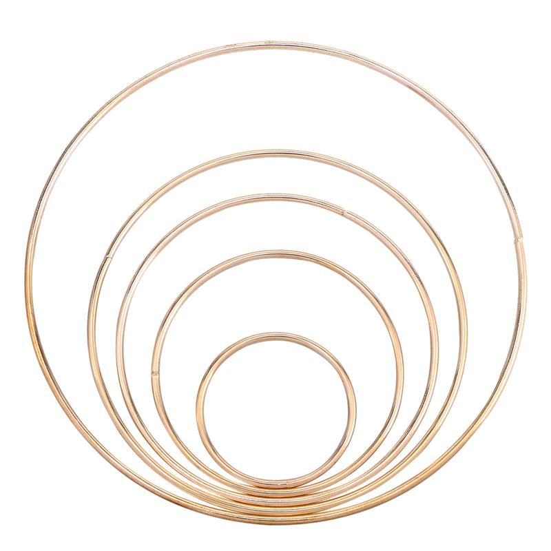 Anneau attrapeur de rêves en métal 5 pièces cerceau artisanal en macramé accessoires à créer soi-même (50mm, 80mm, 100mm, 120mm et 160mm): Or