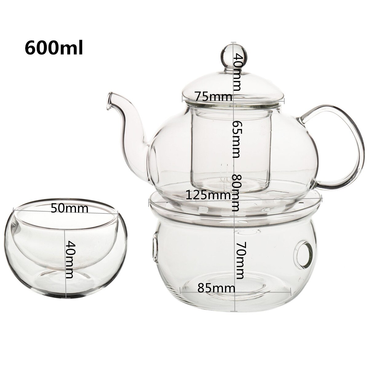 600ml/800ml Glass Teapot Set Kettle Heat Resistant Glass Tea Pot Infuser and Cup Set 6pcs Double Wall Glass Teacup Teaware
