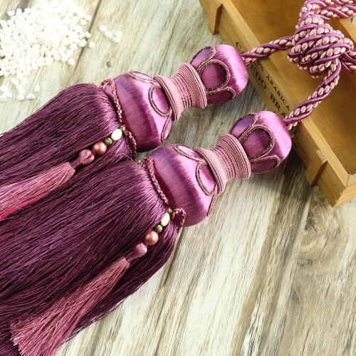 Rideaux décoratifs en tricot Double 77cm | 2 pièces/paire de rideaux à fleurs rayonne, accessoires décoratifs pour rideaux de fenêtre, accessoires avec pompon: 4