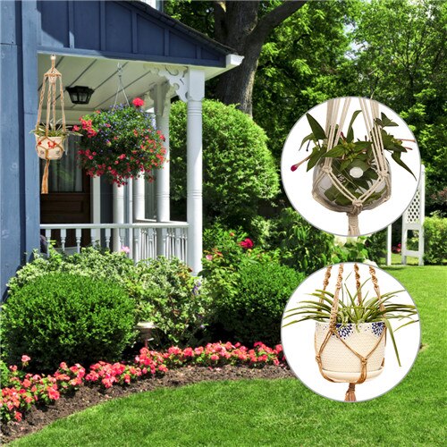 Vintage indretning hængende planter kurv jute reb flettet håndværk hængende kurve urtepotte planteholder potte makrame plante bøjle