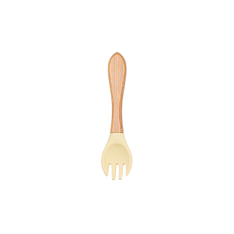 1pc Holz Silikon Baby Löffel Gabel Sicherheit Fütterung Geschirr Umwelt freundliche Kleinkind Baby Fütterung Zubehör Utensilien: Gelb