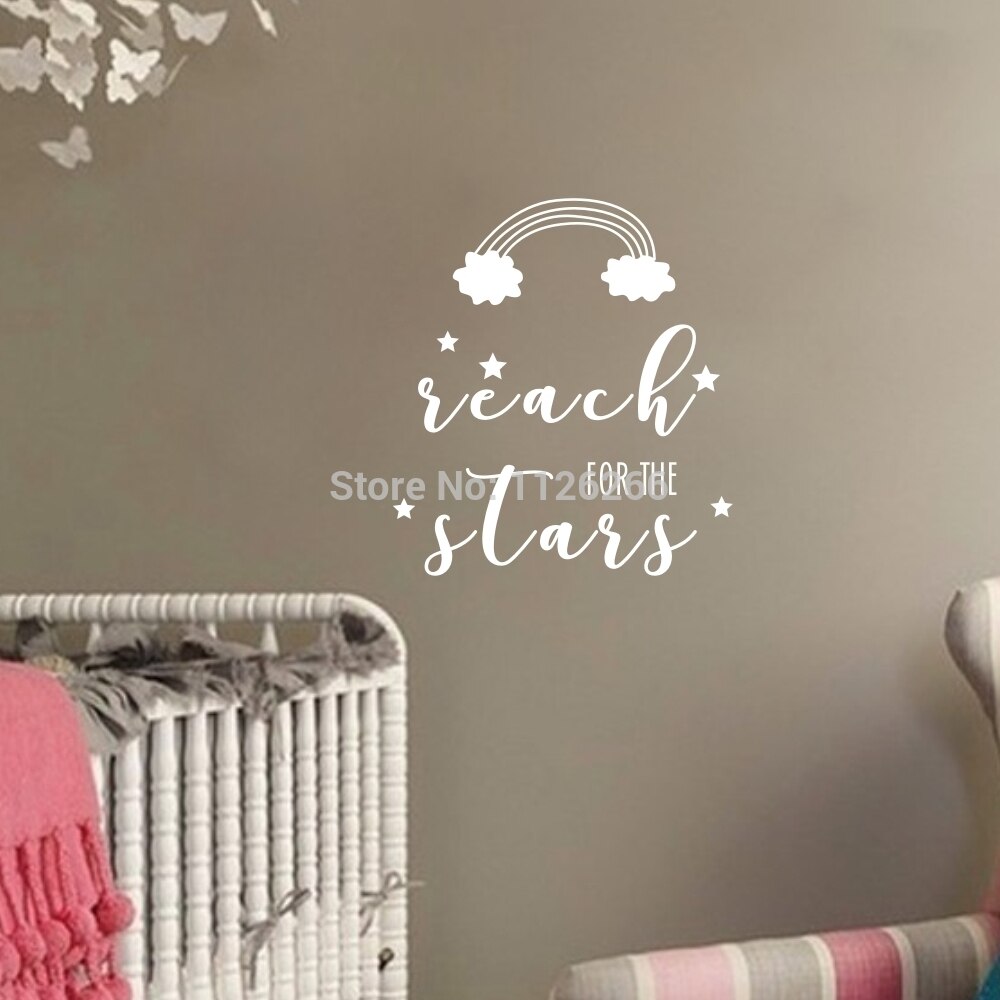 Reach para las estrellas con arco iris niños habitación cita vinilo pared calcomanía pegatina bebé guardería Decoración