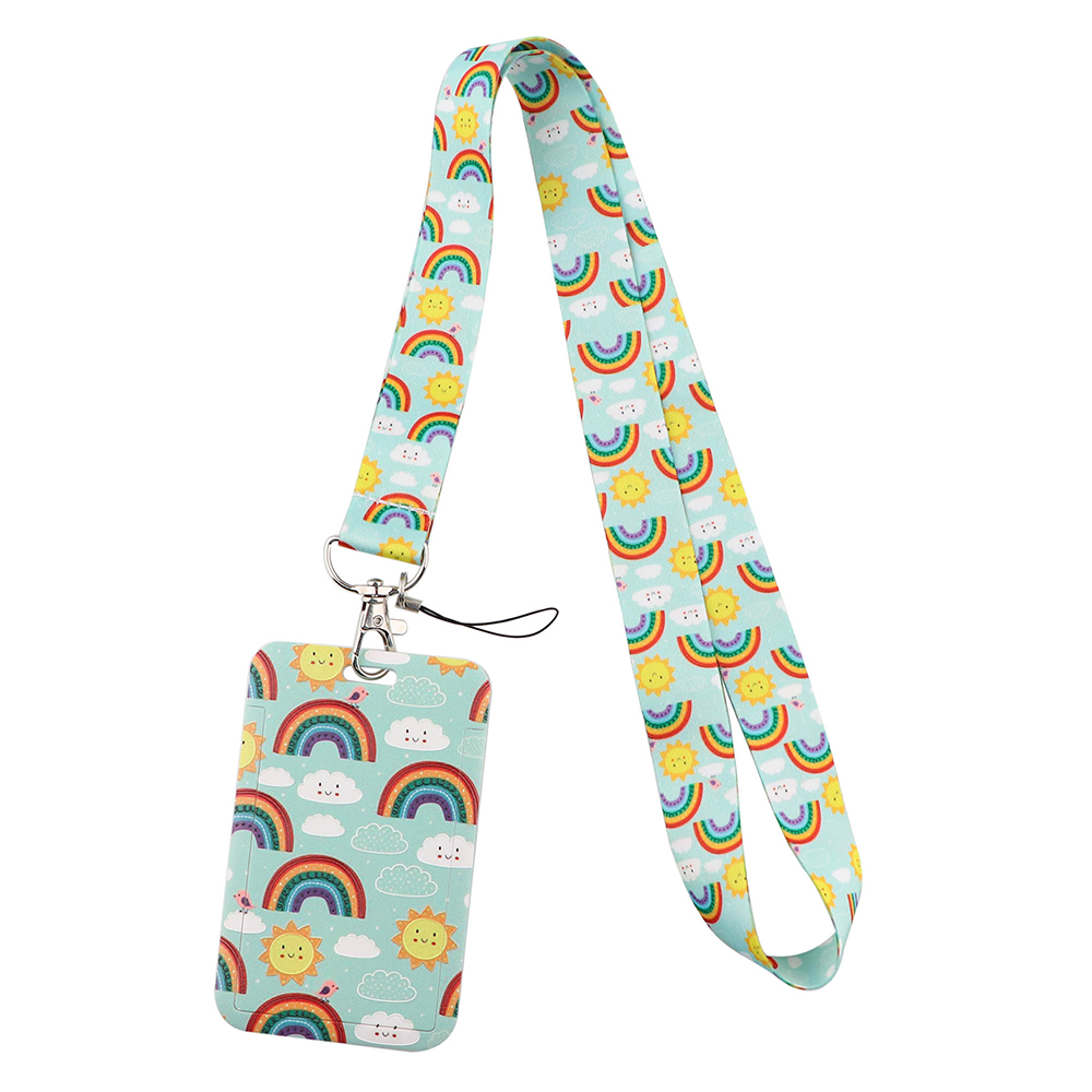 JF1397 Rainbow Lanyards ID Card Badge Holder Keychain Colorful Printing Neck Straps Keychain Cellphone Rope Teacher: 12