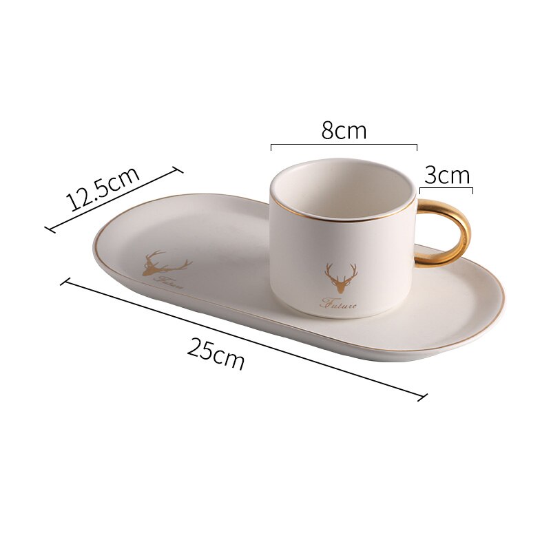 Ceramics Coffee Cup Saucer Spoon Set Milk Tea Coffee Mugs Breakfast Bread Dessert Plate Dish Cup Set Home Office Drinkware: White