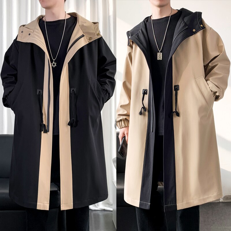 Trench-Coat Long à capuche pour hommes et femmes, Streetwear, veste Hip Hop, coupe-vent à la , printemps automne