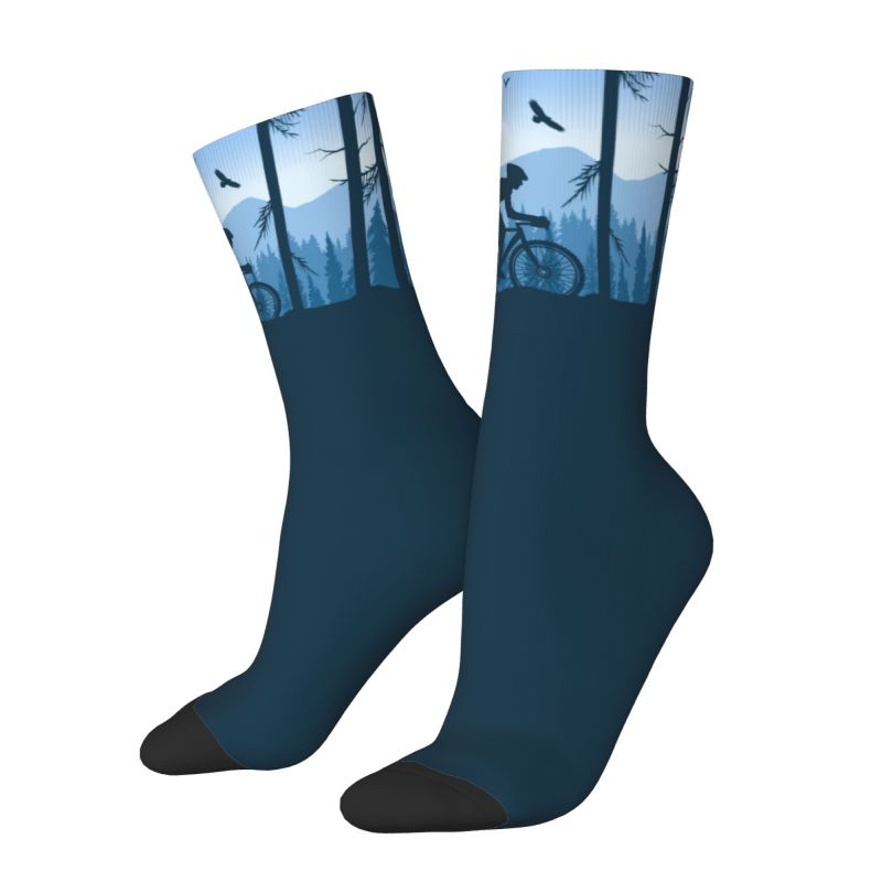 Cycling On The Mountain Bike Dress Socks Men's Women's Warm Cycling Bicycle Cyclist Biking Crew Socks: Blue White