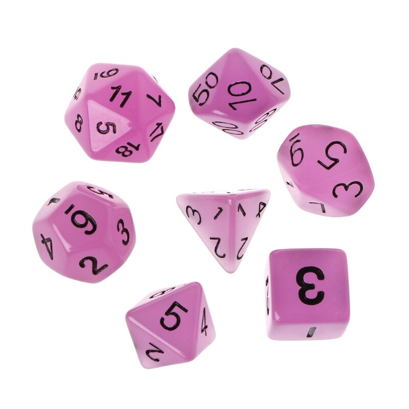 7 stk multilaterale 15mm transparente terninger rundt hjørne bærbart bordspill: Lilla