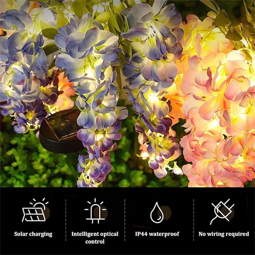 Solcellehavelamper udendørs 4 grene blomsterlamper til udendørs brug 2 tilstande vandtæt haveindretning til haven terrasse sti baggård
