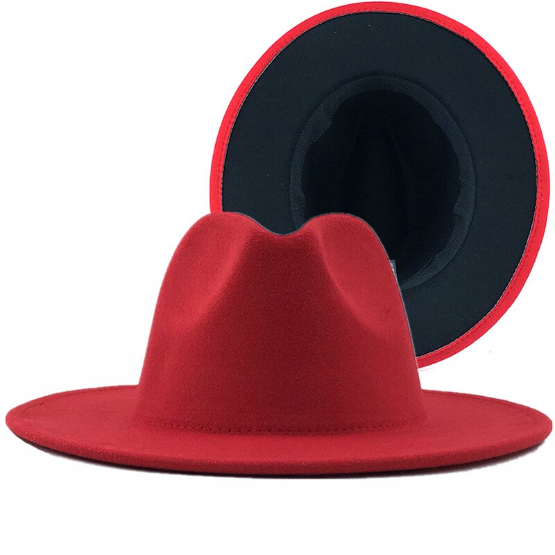 Purple Yellow Patchwork Unisex Panama Wool Felt Fedora Hats with Belt Buckle Women Men Wide Brim Party Trilby Gambler Hat 60CM: 04 / 56 58CM