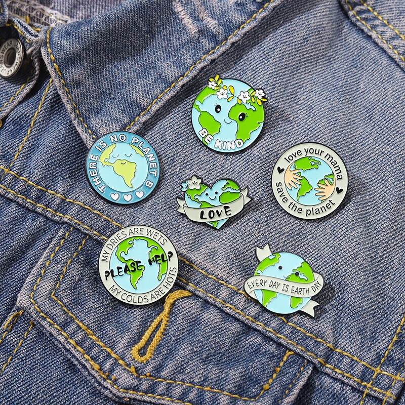 Creativo serie di protezione ambientale verde spilla in lega personalità della moda ambiente per la cura della terra accessori per Badge selvatici