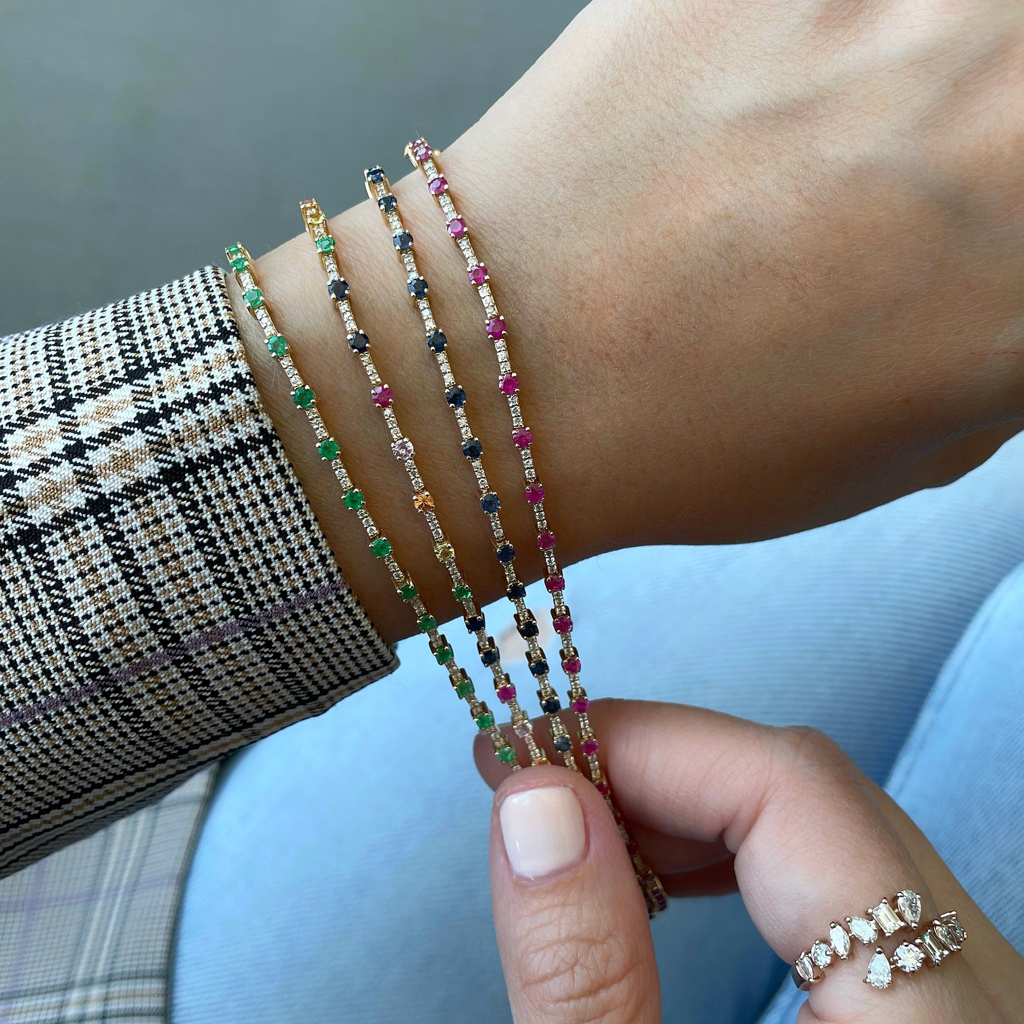 Geometrische CZ Tennisarmbanden voor dames met veelkleurige stenen Verguld met 17 cm ketting Mode Damessieraden Trending