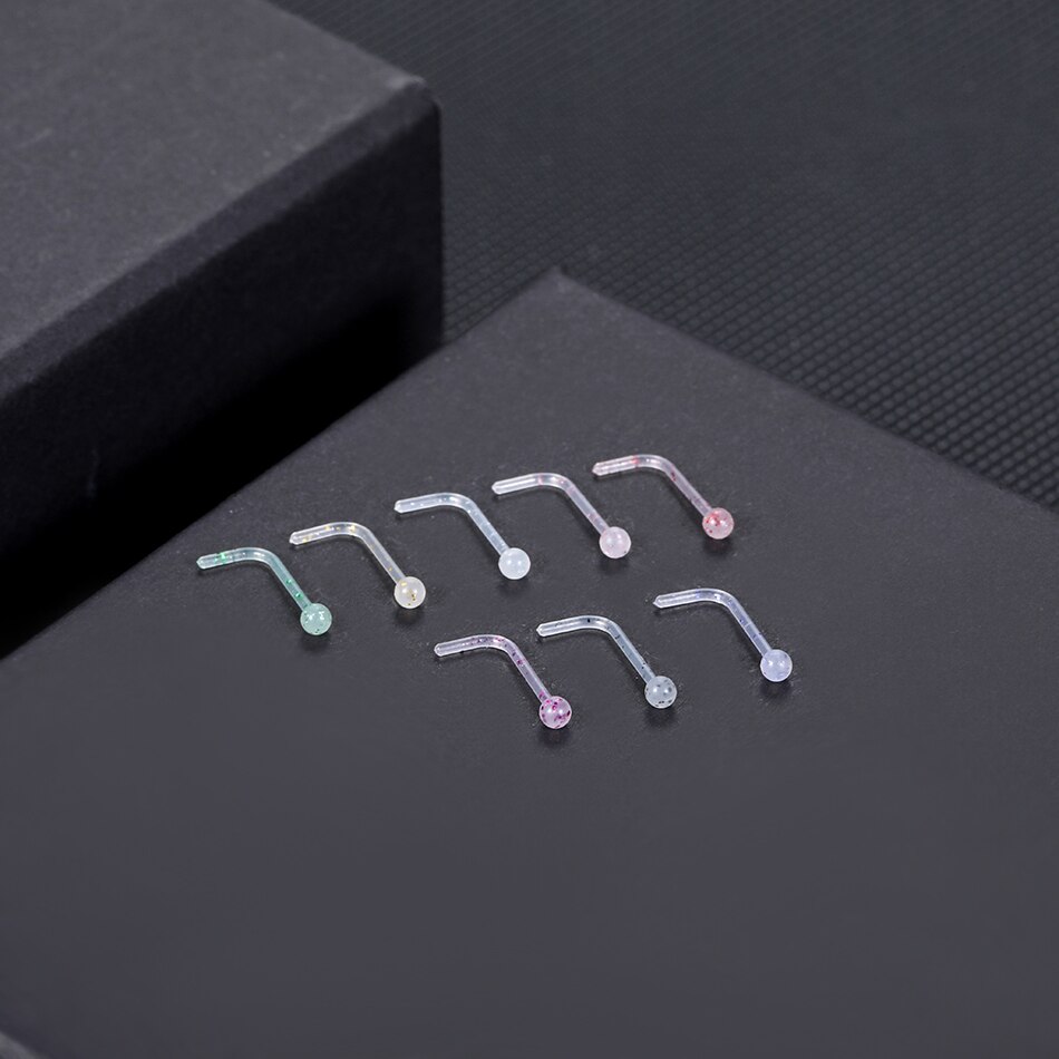 8 pz/lotto acrilico L forma naso perno pacchetto 20G colorato perno naso squillare impostato naso vite piercing Nariz lotto narice orecchino piercing: Style2