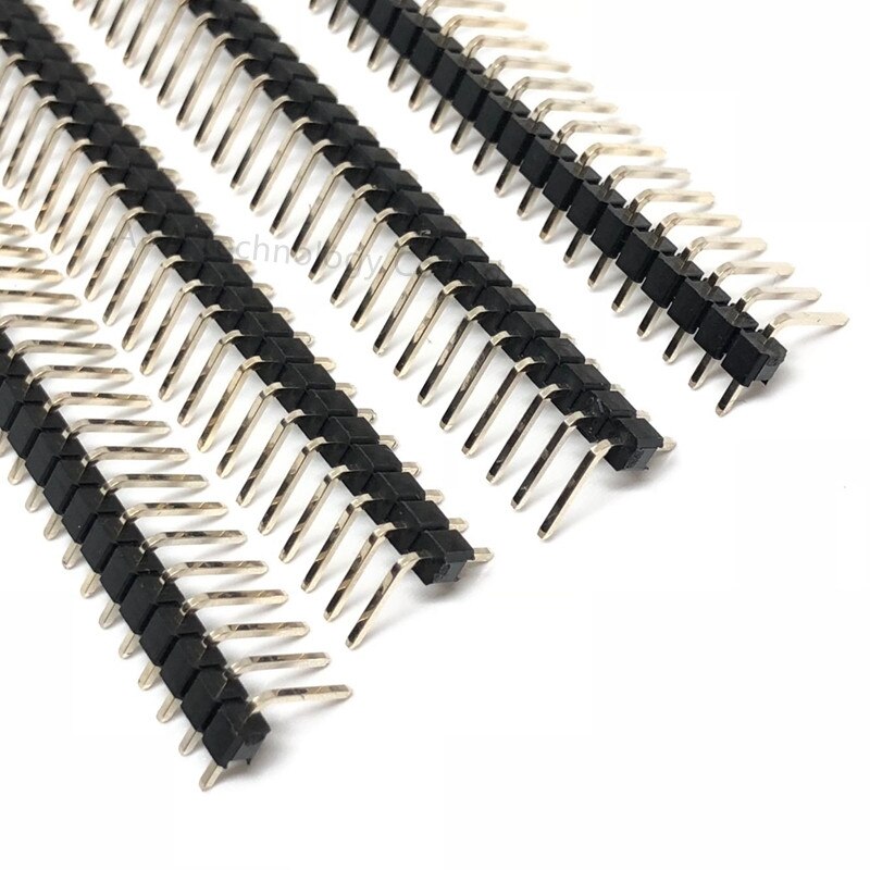 10 stk lottestift 2.54mm rett vinkeltappskontakt enkeltrad hann 2.54 knekkbar stifthode gullbelagt 40 stift