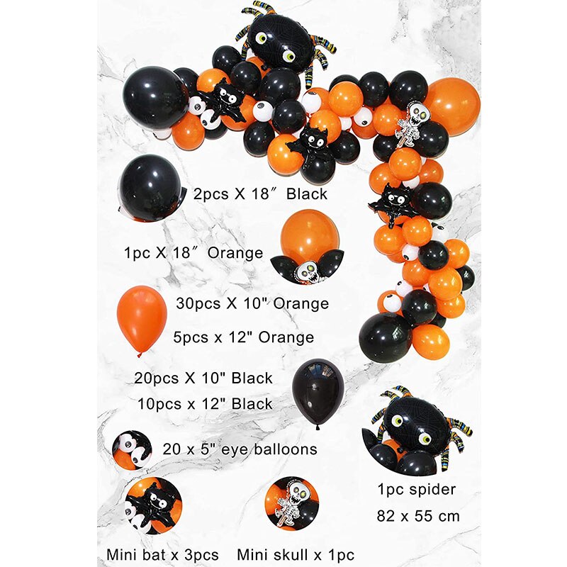 93Pcs Halloween Ballon Boog Guirlande Kit Zwart Oranje Ballonnen Spider Ballon Voor Halloween Thema Party Achtergrond Decoraties