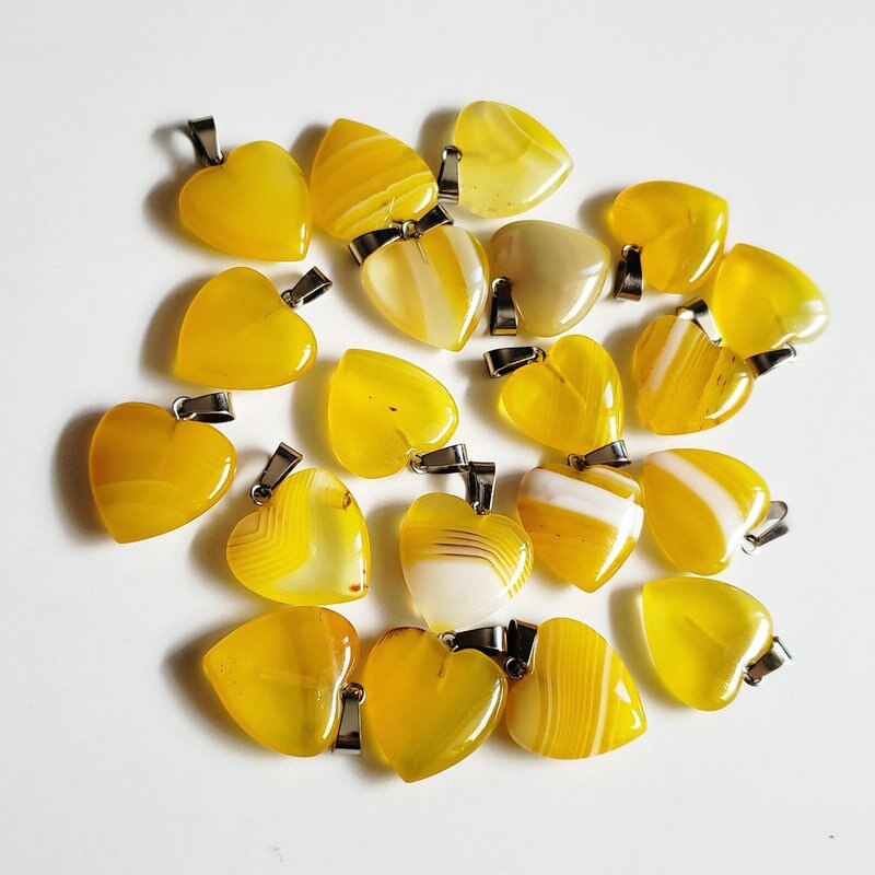 Lot de 30 pendentifs en pierre naturelle, 20mm, lot de 30 pièces de bonne , en forme de cœur, en onyx, pour la fabrication de bijoux: yellow onyx