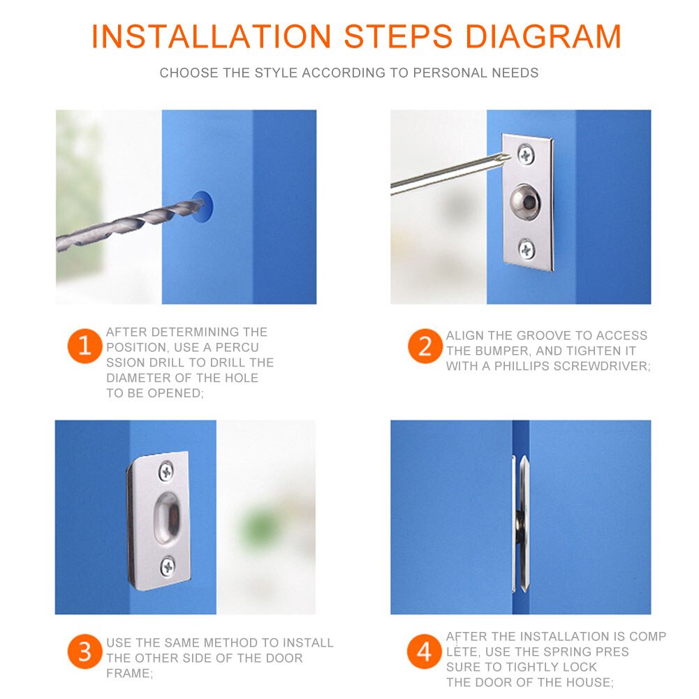 2pcs/set Brushed With Strike Plate Home Cabinet Stainless Steel Durable Hardware Kitchen Latches Closet Door Ball Catch