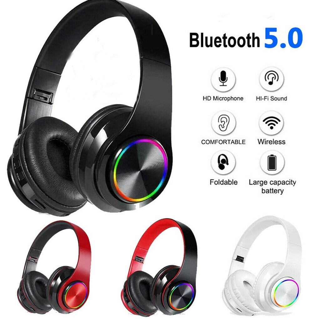 B39 Portable Folding Wireless Bluetooth Headphones LED Colorful Breathing Lights With MIC Support TF Card Mp3 Player