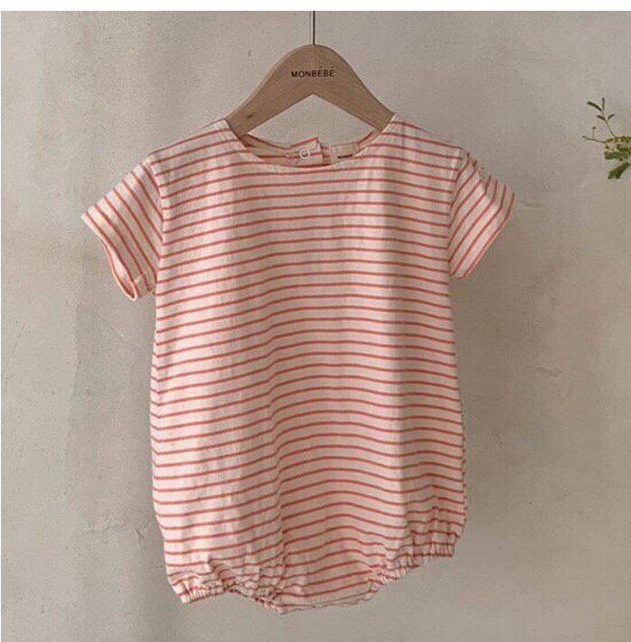Baby Meisjes Kleding Korte Mouw Baby Bodysuit Baby Meisje Zomer Outfits Katoen Gestreepte Jumpsuit Baby Jongens Bodysuits: 7673orange / 24M
