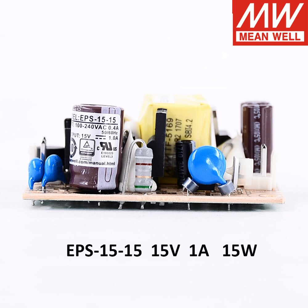 Meanwell eps -15 single output psu open frame ac-dc strømforsyning 15w 3.3v 5v 7.5v 12v 15v 24v 27v 36v 48v 1a 2a 3a mini størrelse: 15v 1a 15w