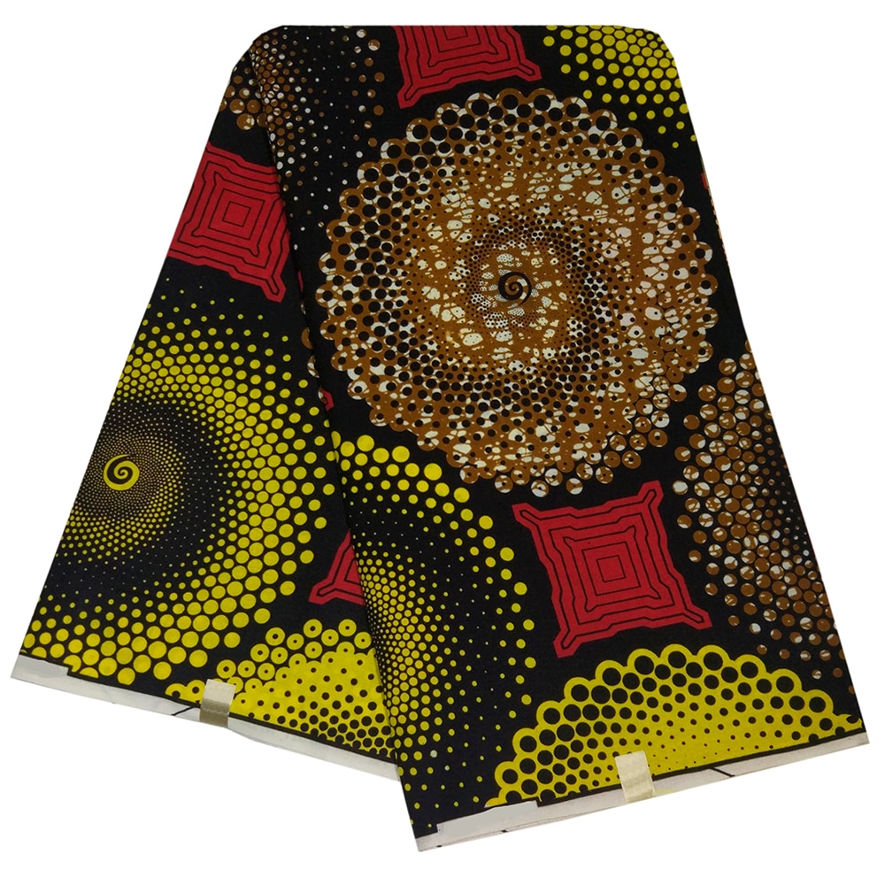Geel En Rood Patroon Gedrukt Afrikaanse Nigeria Ankara Wax Stof Afrikaanse DIY Wax Stof 6Yards