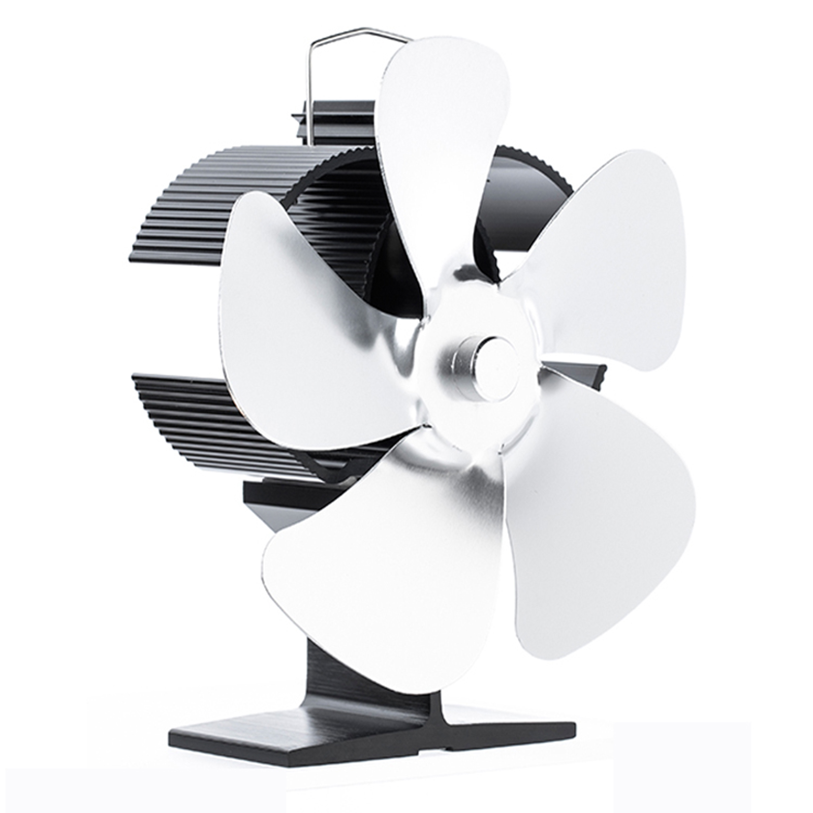 Ventilador de chimenea de alta temperatura, 5 aspas, silencioso, respetuoso con el medio ambiente, para estufa de leña, 55 ℃ ~ 350 ℃: Silver