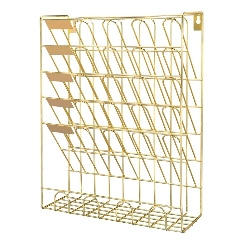 Hanging File Holder 6 Tier Wall Mount File Organizer Magazine Rack Metal Multipurpose Use for Office School Home: gold