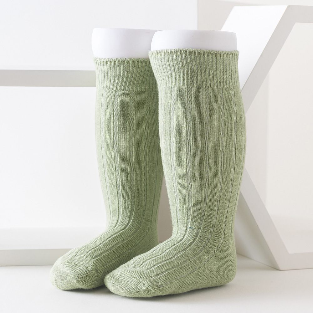 Autunno inverno bambino ginocchio alto lungo cotone tinta unita striscia calzini lavorati a maglia gamba calda per 0-3Y bambini neonati bambini ragazze ragazzi: green / 1-3 years old