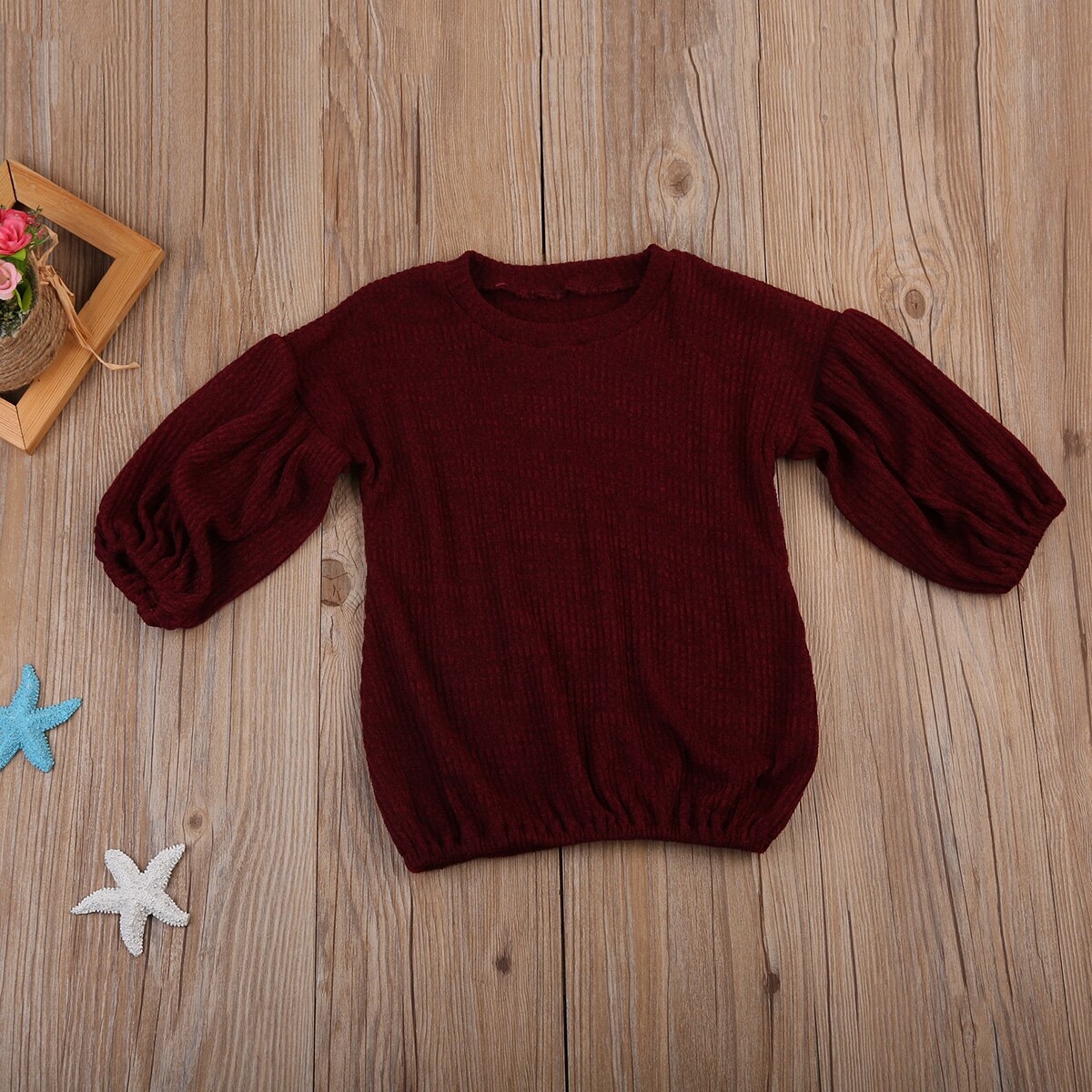 Höst vinter kid barn flicka vinröda tröjor flare ärm varma toppar tee pullover blus