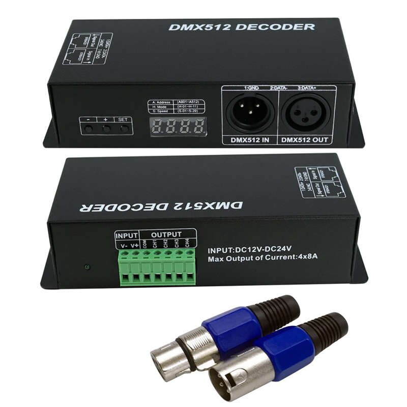 Dmx 512 Digital Display Decoder,Dimming Driver Dmx512 Controller For Led Rgbw Tape Strip Light Rj45 Connection Dc12-24V 20A (4 C