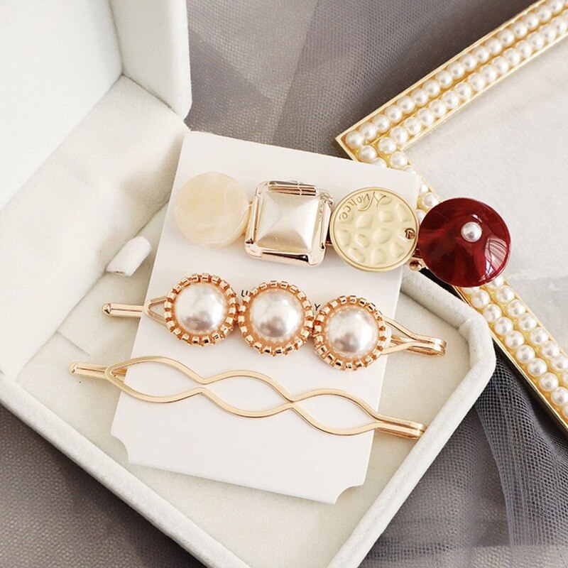 3PCS Korea Vintage Zoete Parel Haarspeldjes Parels Haarspelden Geometrische Bloem Barrett Vrouwen Haaraccessoires Hairgrip