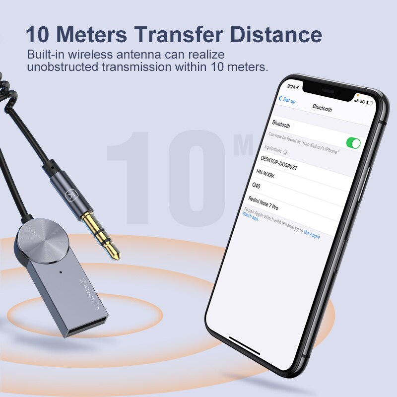 KUULAA Bluetooth Receiver 5.0 Adapter Hands-Free Car Kits AUX Audio 3.5mm Jack Music Wireless Receiver For Car BT Transmitter