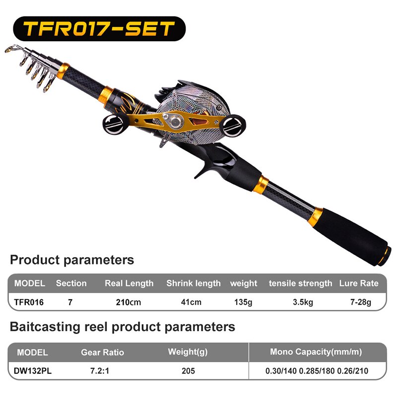 The 2.1m Telescopic Casting Fishing Combo Portable Ultralight Rod and 7.2:1 Gear Ratio Fishing Reel Fishing Combo Trout Rod: HWCSET095-097-E