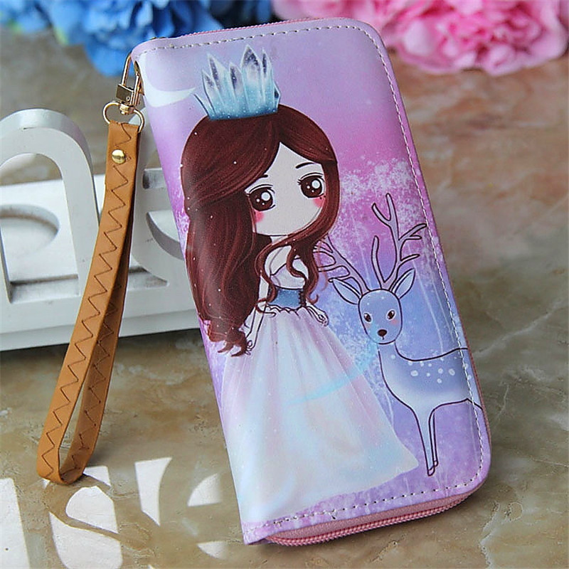 Lovely Women Girl Long Cartoon Raffiti Wallet Bag with Strap Card Holder Coin Purse Change Wallet Zip PU Leather Letter Handbags: 6