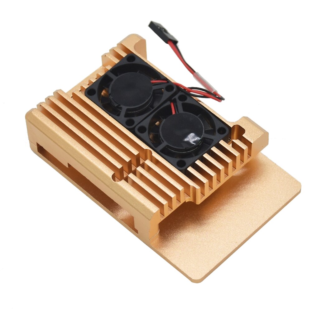 Capa de resfriamento fácil instalar liga de alumínio acessórios gabinete escudo ferramenta durável caso protetor sinal para raspberry pi 4b: Gold With Fan