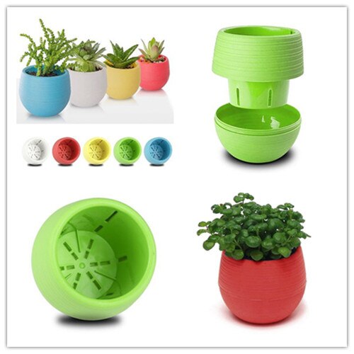 Nyeste søde mini farverige rund plastik plante urtepotte have hjemmekontor indretning planter