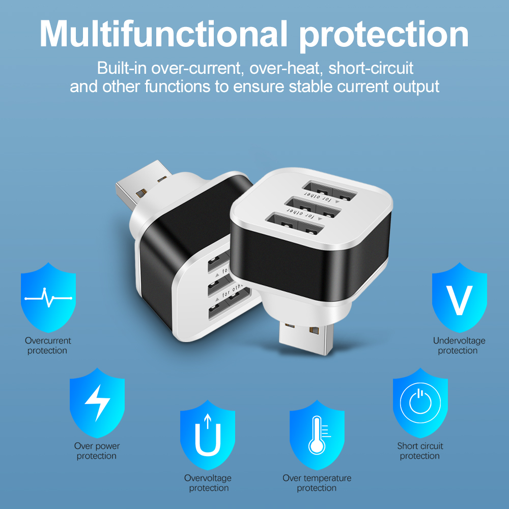 Extension USB 3 ports USB2.0 HUB, Charge rapide, séparateur USB, Interface Multiple, extension USB pour voiture, téléphone, tablette, adaptateur de chargeur pour ordinateur portable